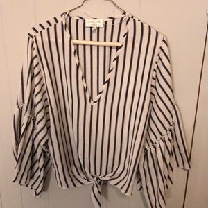 Striped low v neck blouse